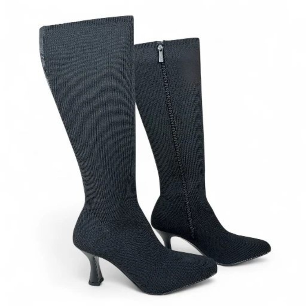 Anne Klein Black Knit Pillar Wm 9.5 Snip Toe 3" Heel Knee High Dress Boots NIB - Picture 10 of 10